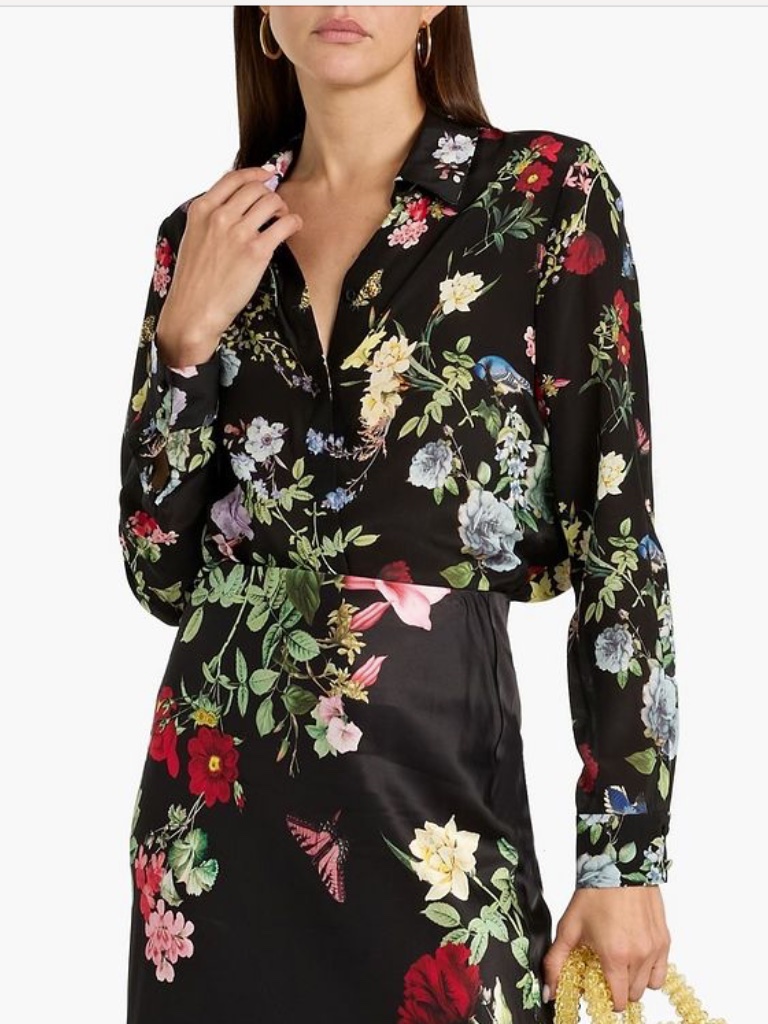 Alice + Olivia Willa Floral-Print Silk-Crepe Shirt